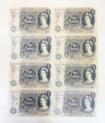 Eight various Bank of England £5 banknotes,