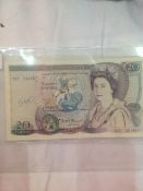 Bank of England £20 note (signed D Somerset) missing Shakespeare and no main purple on back,
