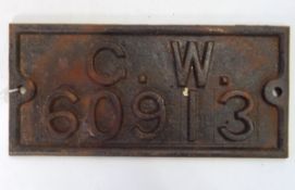 Cast iron railway wagon plate inscribed 