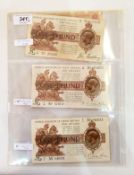 Three £1 notes, first, second and third issue, signed by John Bradbury,