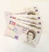 Six Bank of England £20 notes, Series E 1999 signed by Merlyn Lowther, all unc.