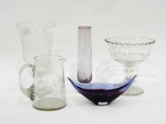 Victorian glass celery vase engraved with leaves, on pedestal foot,