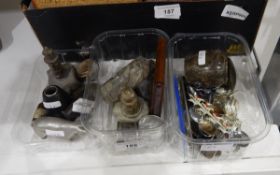 Silver box of circular form, a Cornish serpentine jar and cover, various other ornaments,