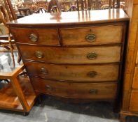 Georgian mahogany bowfront chest of two short and three long graduated drawers on splayed bracket