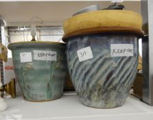 Two large garden jardinieres and other ceramic items