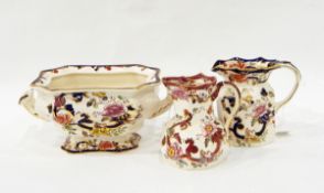 Modern Masons ironstone Mandalay pattern jug of panelled form with blue borders,