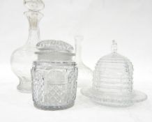 Victorian pressed glass honeypot modelled as a beehive (with losses), five further jars and covers,