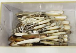 Set of six mother-of-pearl handled dessert eaters,