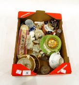 Early 19th century china pen tray painted with flowers within pink borders, with scallopshell ends,