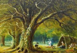 Dutch school Oil on panel Winter landscape with cottage and figures skating on ice,