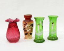 Cranberry glass vase with folded rim, 19.