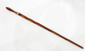 Georgian mahogany and fruitwood baton, the handle with strung decoration and bone collar,