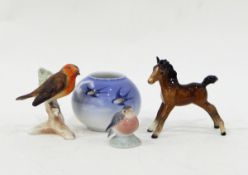 Royal Copenhagen vase of globular form decorated with swallows, printed and painted marks to base,