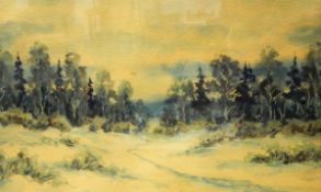 Vincent Lines (1909-1968) Watercolour drawing Figures on boat in lake with reeds in foreground,