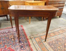 George III mahogany folding card table with boxwood and ebony stringing and satinwood crossbanding,