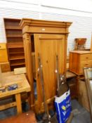 Modern pine cupboard with flat moulded pediment,