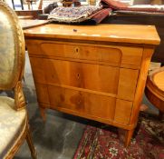 Biedermeier satin birch writing chest of three graduated drawers,
