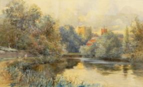 Horace Hammond (1842-1926) Watercolour Shepherd and girl on a country path with his flock beyond,