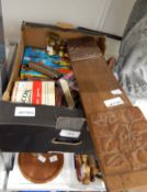 Set of seven brass weights ranging from 1lb to 1/4oz, various games including jumping beans,