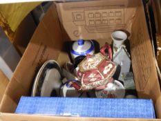 Assorted ceramics including Arthur Wood teapot, a pair of curtains,