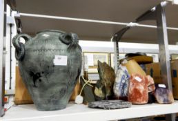 Quantity of various minerals, mineral samples, a large stoneware jardiniere,