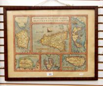 After Abraham H Ortelius Handcoloured engraved map 