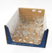 Quantity of 18th century and later glass including a thumb cut liquor glass,