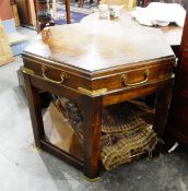 Hexagonal elm and cross-banded two-tier coffee/magazine table