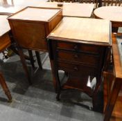 Walnut veneered fall-flap worktable fitted three drawers, on shaped supports,