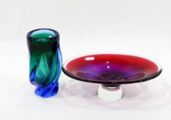 Webb amethyst glass bowl of squat circular form with air bubble decoration,