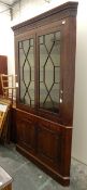 19th century mahogany standing corner cupboard,