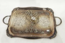 Silver plate six-division toast rack with rectangular two-handled silver plate tray,