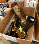 Quantity of metalware including copper candlesticks, brassware, sewing items, embroidery silks, etc.