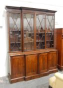 Mahogany breakfront library bookcase,