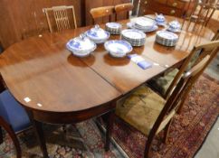 19th century mahogany D-end extending dining table, with two drop leaves and two D-ends,