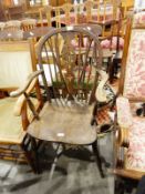 19th century stained carvers chair with green velvet upholstery,