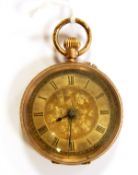 9ct gold cased lady's pocket watch with engraved and foliate decoration to backplate