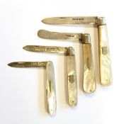 Victorian silver-bladed folding fruit knife with mother-of-pearl scales,