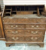 Oak bureau, the fall to reveal fitted interior,