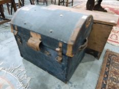 Small 19th century elm coffer of plain rectangular form with hinged cover, on bracket feet,