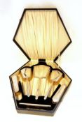 George V silver-backed six-piece dressing table set, Art Deco design with engine-turned engraving,