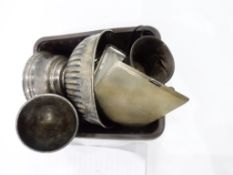 Silver cigarette case, engine-turned, silver trophy small rosebowl,