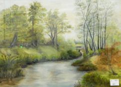 M Collin (modern) Watercolours Landscape with fields,