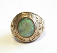 American 10k gold and single opal fraternity ring 