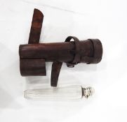 Late 19th/early 20th century hunting spirit flask with tapering glass body and silver plated mounts,