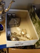 Two EPNS topped glass inkwells,