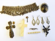 Indian silver-coloured metal choker tassel, two silver bar brooches,