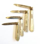 Victorian silver-bladed folding fruit knife with engraved mother-of-pearl scales,