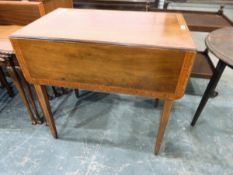 Edwardian inlaid mahogany Pembroke table, on square tapering legs and castors,