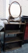 20th century oak open-fronted bookcase together with a mahogany toilet mirror (2)